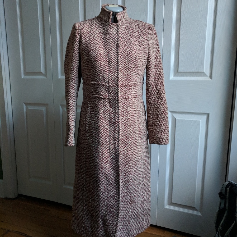 J. Crew size 4 long burgundy and cream wool coat
